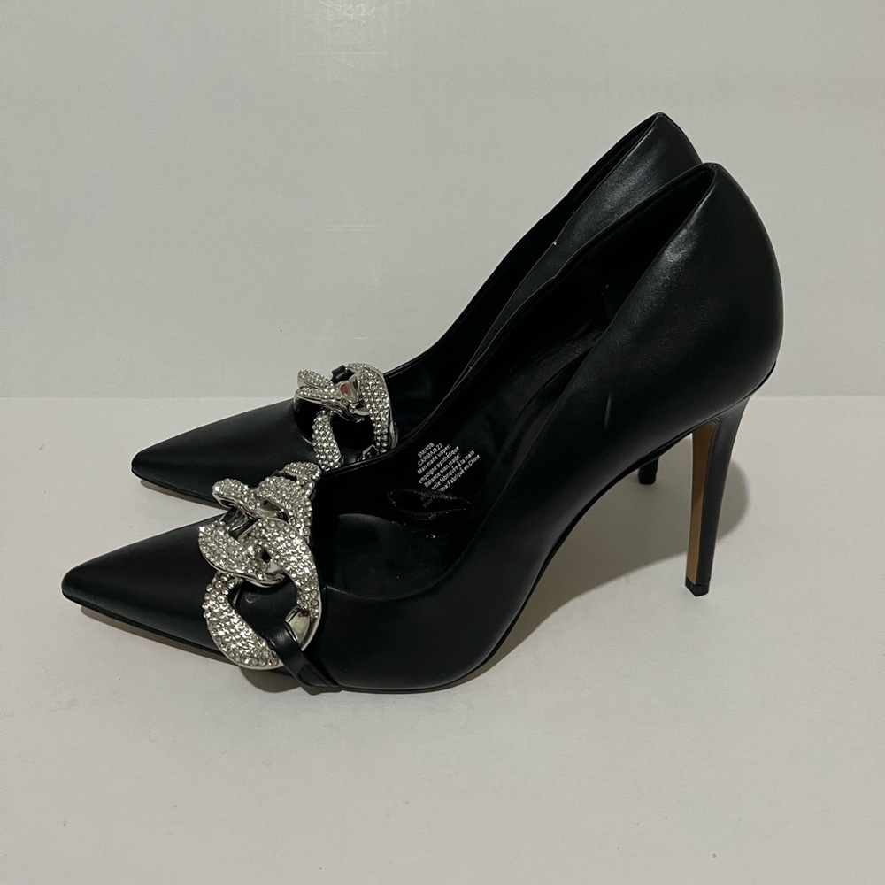 KARL LAGERFELD Paris Calise Black Heels with Rhinestone Accent